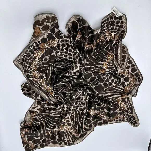 Anne Klein Brown Silk Animal Print Paisley Scarf - Picture 6 of 9